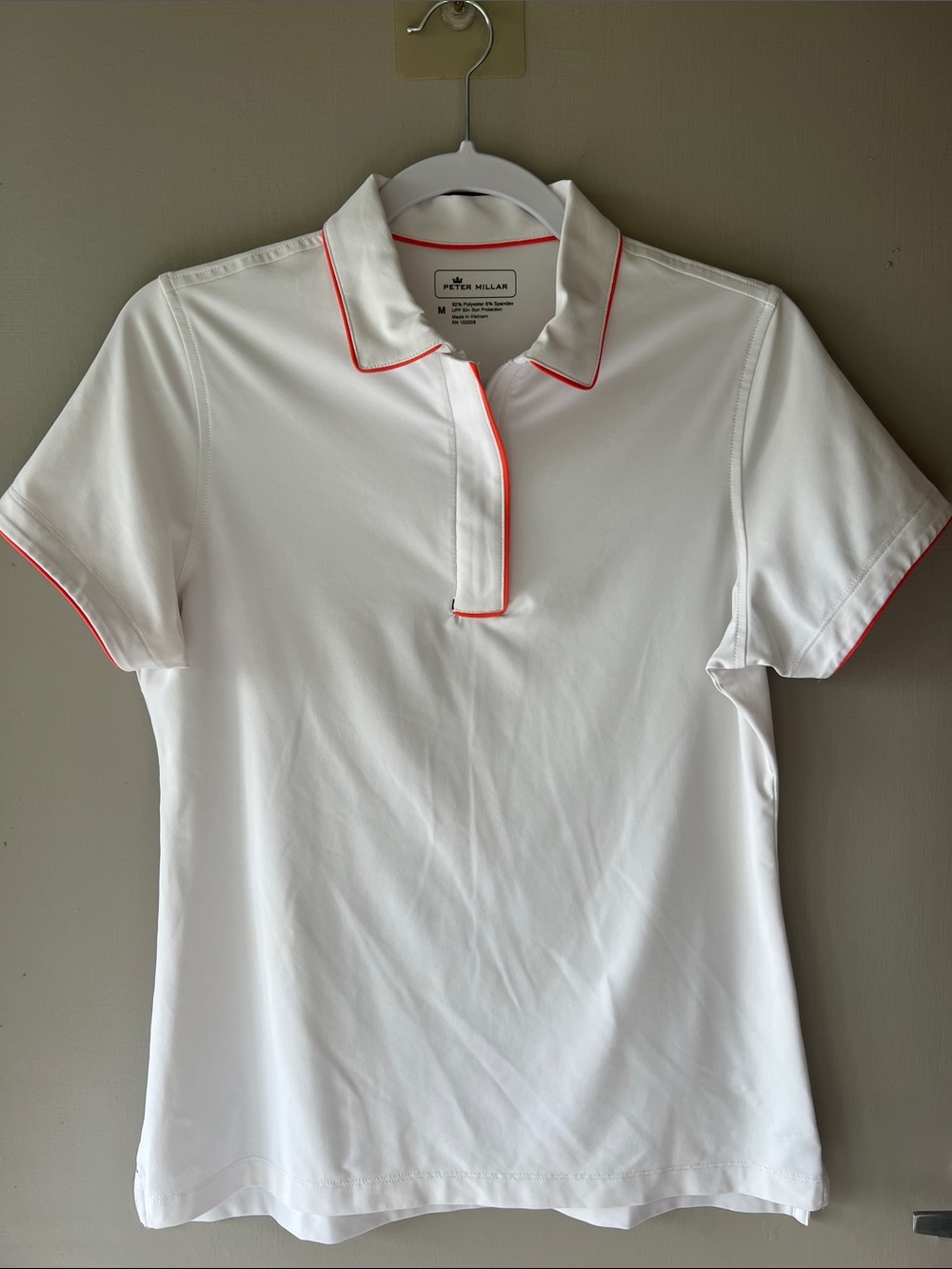 Peter Millar White Polo with Orange Piping